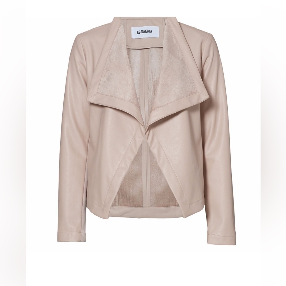 BB Dakota Up to Speed taupe vegan leather waterfall open front jacket size med